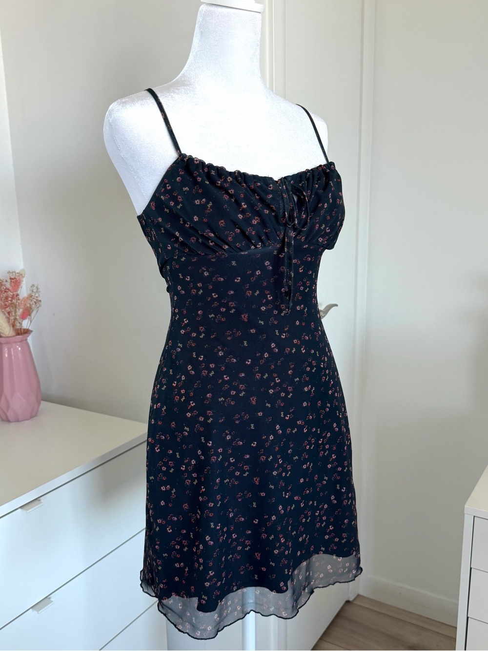Y2K Floral Sheer Mesh Mini Dress Made in Italy XS